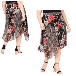 INC Chiffon Midi Boho Retro Romantic Peasant Hanky Floral Summer Fall Skirt